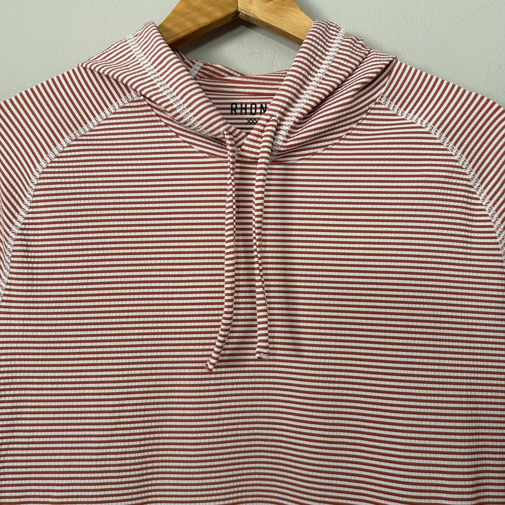 Rhone Hoodie Mens Large Red White Striped Seersucker Rec Pullover Long Sleeve